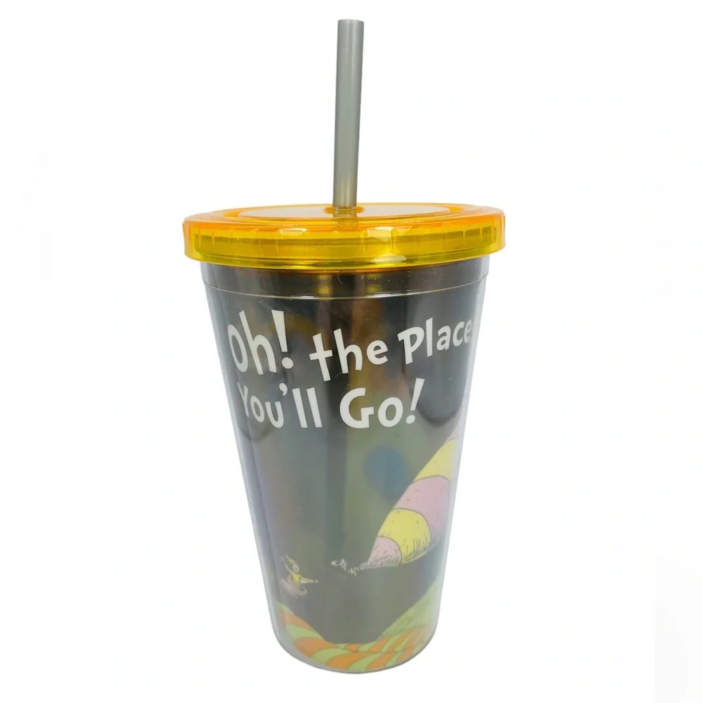 Dr Seuss Tumbler Travel Cup Oh The Places You'll Go 16oz Black Yellow 2019